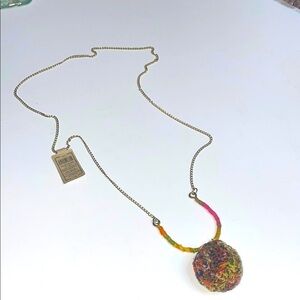 Creative Co-op Gold Necklace with Colorful Cotton Woven Pendant NWT